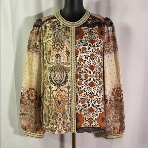 NWT &Merci Multicolor Floral Linen Blend Long Sleeve Button Down Solara Top